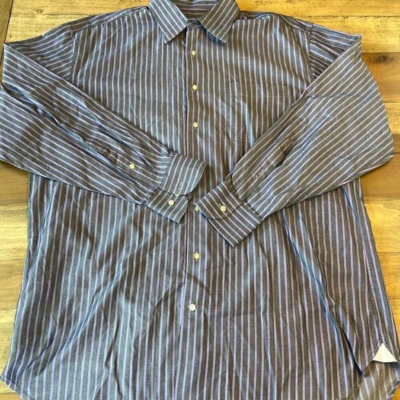 Peter Millar Gray Striped Dress Shirt - Large - Picture 1 of 6
